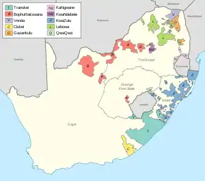 Image 23Map of the black homelands in South Africa at the end of apartheid in 1994 (from History of South Africa)