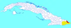 Baracoa municipality (red) within  Guantánamo Province (yellow) and Cuba