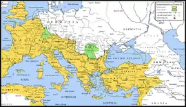 Map of the barbarian invasions against the Roman Empire