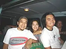 Drummer Wendell Garcia, Vocalist Barbie Almalbis, and guitarist Kakoi Legaspi after Barbie's Cradle's performance at the 2005 Febfair at UP Los Baños.