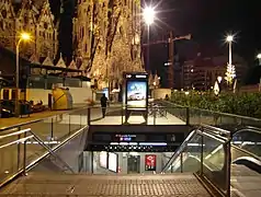 Station entrance, with the eponymous church in the background