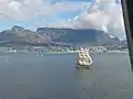 Europa sailing in front of Table Mountain, South Africa