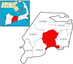 Location of ZIP code 02632 Centerville within the Town of Barnstable, county, and state.