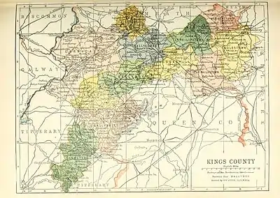 Baronies of County Offaly. Coolestown is shaded green.