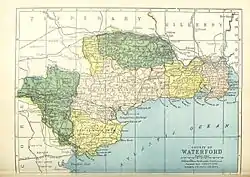 Barony map of County Waterford, 1900; Coshmore and Coshbride is coloured green, in the west.