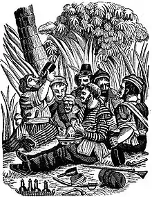 Image 22Bartholomew Roberts' crew carousing at the Calabar River; illustration from The Pirates Own Book (1837). Roberts is estimated to have captured over 470 vessels. (from Piracy)