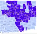 Approximate distribution of gravestones carved by Gershom Bartlett in Eastern and Central Connecticut.