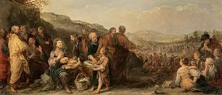 The Miracle of the Loaves and Fishes (c. 1667-1682) Copy Study  in the National Galleries of Scotland for the original "The Miracle of the Loaves and Fishes "1669-1670" or "1670–1674"