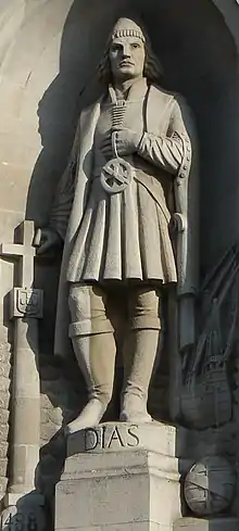 Image 40Statue of Bartolomeu Dias at the High Commission of South Africa in London. He was the first European navigator to sail around the southernmost tip of Africa. (from History of South Africa)