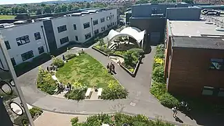 A picture of the Nobel Courtyard, as taken from the roof of the Science Centre.