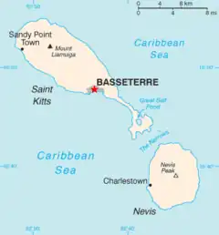 Location of the city of Basseterre in St. Kitts and Nevis