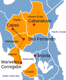 Map Bataan Death March route 1942