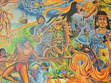 Image 42Battle of Centla, first time a horse was used in battle in a war in the Americas. Mural in the Palacio Municipal of Paraíso, Tabasco (from History of Mexico)