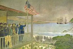 Image 34Forces raising the U.S. flag over the Monterey Customhouse following their victory at the Battle of Monterey (from History of California)