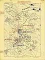 The situation at 5:30 p.m. Red - the Austrian troops, Blue - the Hungarian troops.