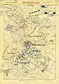 The situation at 7:00 p.m. Red - the Austrian troops, Blue - the Hungarian troops.