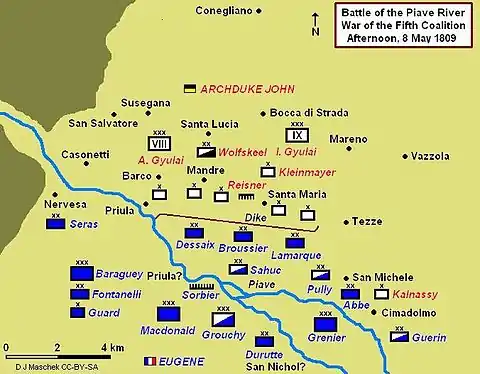 Battle of Piave showing afternoon positions