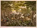 Battle of the Wilderness--Desperate fight on the Orange C.H. Plank Road, near Todd's Tavern, May 6th, 1864. Chromolithograph by Kurz & Allison. 1887