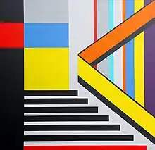 An abstract painting, bearing resemblance to the original Bauhaus Stairway image