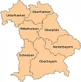 Map of Bavaria: The seven Bezirke