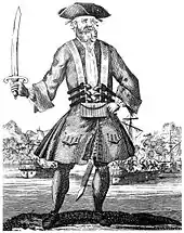 Image 73Engraving of the English pirate Blackbeard from the 1724 book A General History of the Pyrates. The book is the prime source for many famous pirates of the Golden Age. (from Culture of the United Kingdom)