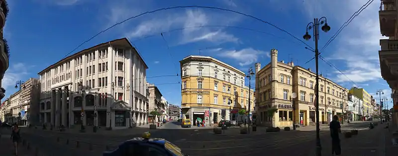 Panorama with Alexander Timm House (right) and Department Store "Jedynak" (left)