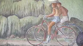 Bicyclists in Golden Gate Park (south end of east wall)