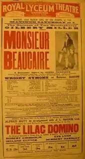 theatre poster advertising Messager's Monsieur Beaucaire and other pieces playing at the Lyceum Theatre, Edinburgh