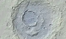 Becquerel crater is entirely below the areoid at approximately -2,200 meters at its highest point around the rim and approximately -4,300 meters at the bottom.