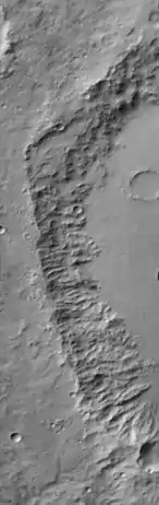 Beer Crater eroded west wall, as seen by CTX.