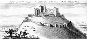 Engraving of Beeston Castle in 1727 by the Buck Brothers, showing Beeston Castle from the south. By this time, the castle defences had been dismantled to render it strategically useless