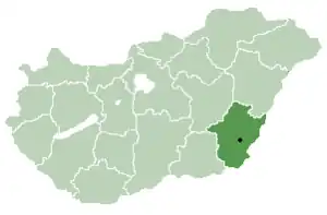 Location of Békés County in Hungary