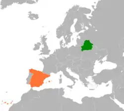 Map indicating locations of Belarus and Spain