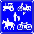 F99c: Start of a road or part of a road reserved for farm vehicles, pedestrians, cyclists horse riders and drivers of speed pedelecs