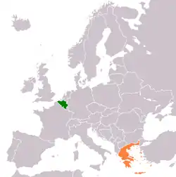 Map indicating locations of Belgium and Greece