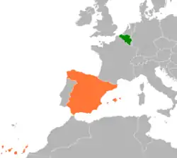 Map indicating locations of Belgium and Spain