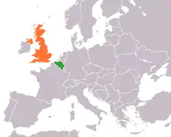 Map indicating locations of Belgium and United Kingdom