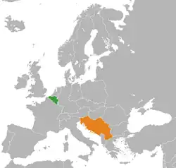 Map indicating locations of Belgium and Yugoslavia