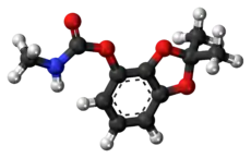 Ball-and-stick model of the bendiocarb molecule