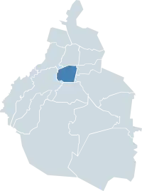 Del Valle neighborhood is located in the Benito Juarez borough.  (Map showing location of the borough within Mexico City)