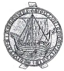 Longship city seal of Bergen, c. 1293.