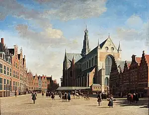 Painting by Gerrit Adriaensz Berckheyde in 1696 with the old Vishal and the church.