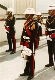 Royal Bermuda Regiment Bandsmen in No.1 uniform with red facings.