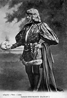 Image 24French stage actress Sarah Bernhardt as Hamlet in 1899 (photo by Lafayette Photo, London) (from Portal:Theatre/Additional featured pictures)