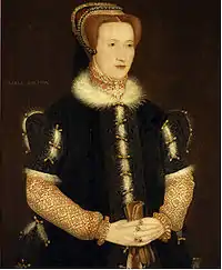 Bess of Hardwick in geometric scarletwork, 1550s.