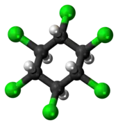 Ball-and-stick model of the beta-hexachlorocyclohexane molecule