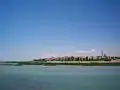 View of Beysehir from the lake, the Eşrefoğlu Mosque is on the right with the minaret.