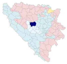 Location of Travnik Municipality within Bosnia and Herzegovina.