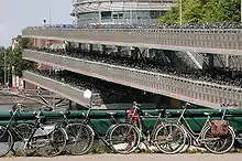 Amsterdam's Fietsflat, a three-storey bicycle parking station at Centraal train station.