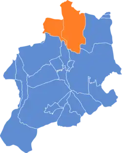 Location of Komorowice within Bielsko-Biała